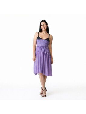 ASOS Size 10 Light Purple & Black Tiered Maxi Moto Boho Dress Chain Straps